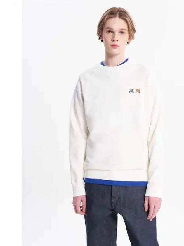 Men s Double Foxhead Patch Classic Sweatshirt Ecru Domestic Product - MAISON KITSUNE - BALAAN 1