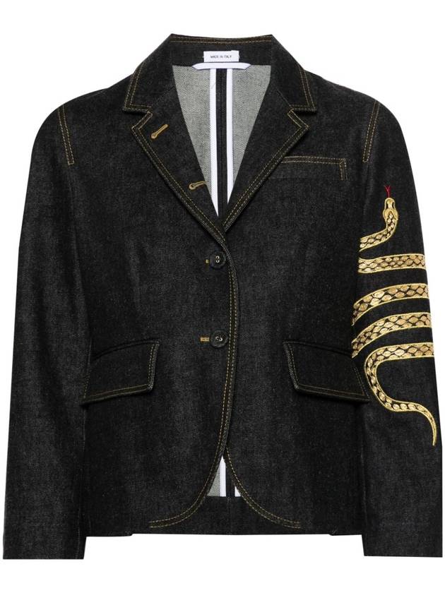 Snake motif denim jacket black - THOM BROWNE - BALAAN 2