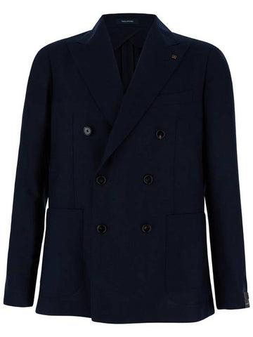 Blue Double Breasted Jacket In Cashmere Man - TAGLIATORE - BALAAN 1