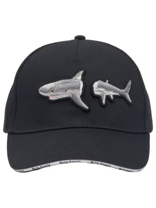 Broken Shark Ball Cap Black Gray Hat - PALM ANGELS - BALAAN 1