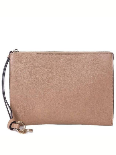 Alphabet Charm Calfskin Strap Clutch Bag Beige - CHLOE - BALAAN 2