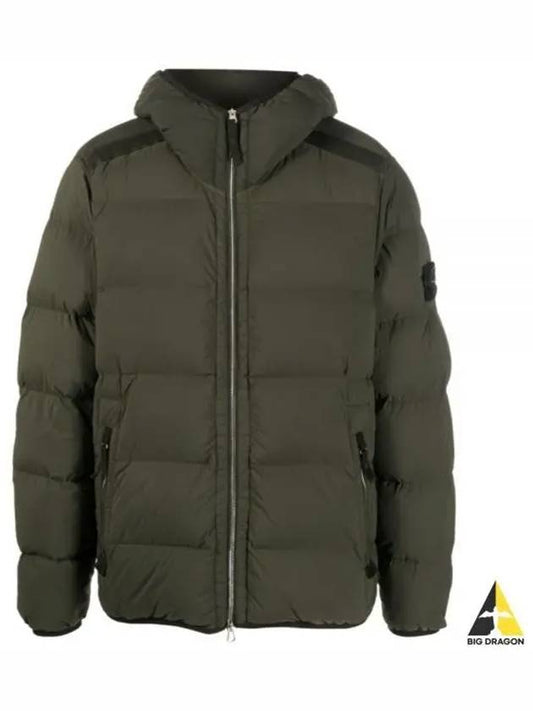 Seamless Logo Nylon Hooded Down Jacket Olive - STONE ISLAND - BALAAN 2