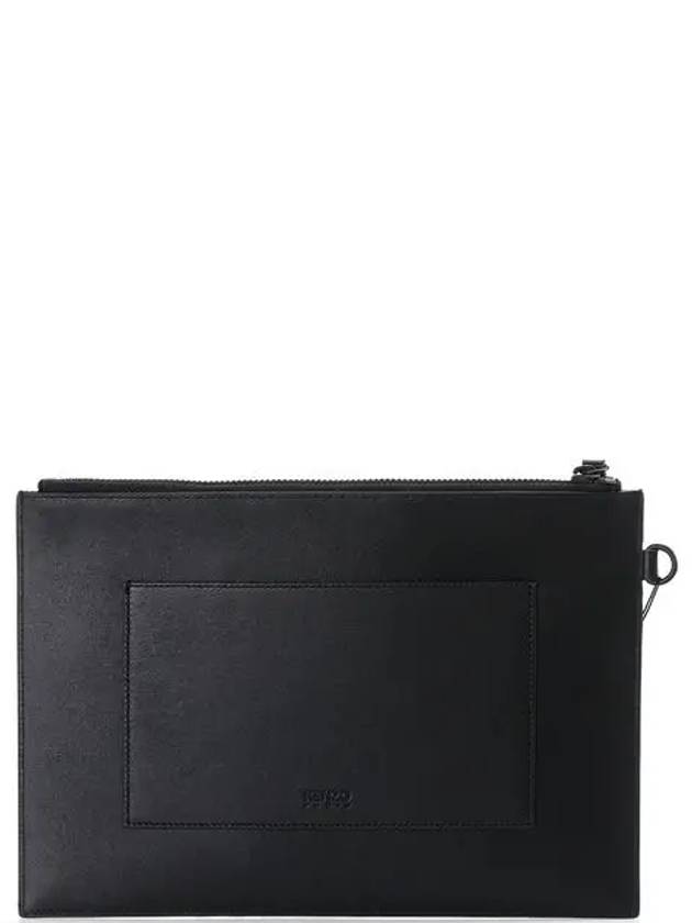 Paris Logo Large Leather Clutch Bag Black - KENZO - BALAAN 4