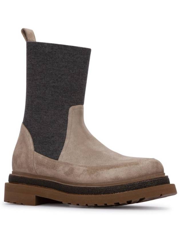 Moniret Knit Ankle Chelsea Boots Brown Gray - BRUNELLO CUCINELLI - BALAAN 3