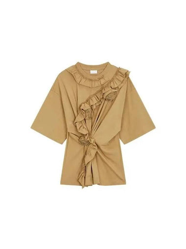 Women s Flower Ruffle Cotton T Shirt Camel - DRIES VAN NOTEN - BALAAN 1