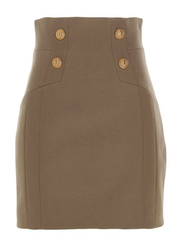 Balmain Women'S Gold Button Wool Pencil Skirt Brown - BALMAIN - BALAAN 1