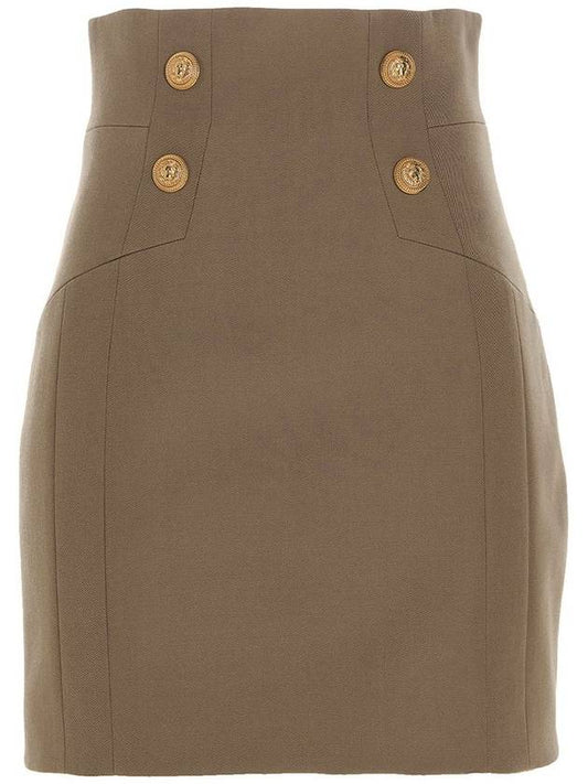 Balmain Women'S Gold Button Wool Pencil Skirt Brown - BALMAIN - BALAAN 1