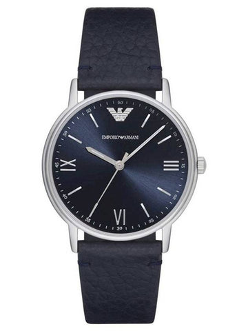 Quartz Stainless Steel Leather Watch Navy - EMPORIO ARMANI - BALAAN.