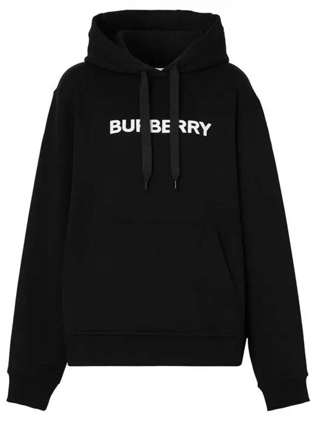 Logo Print Cotton Oversized Hoodie Black - BURBERRY - BALAAN 3