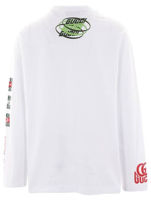 Printed Cotton Jersey Long Sleeve T Shirt White - GUCCI - BALAAN 3