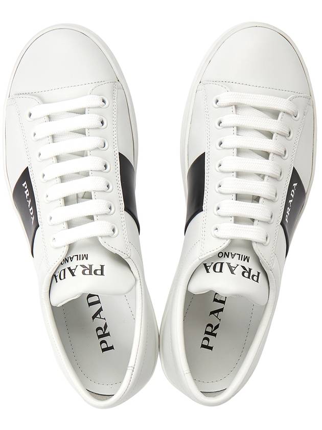 Logo Brushed Leather Low-Top Sneakers White - PRADA - BALAAN 3