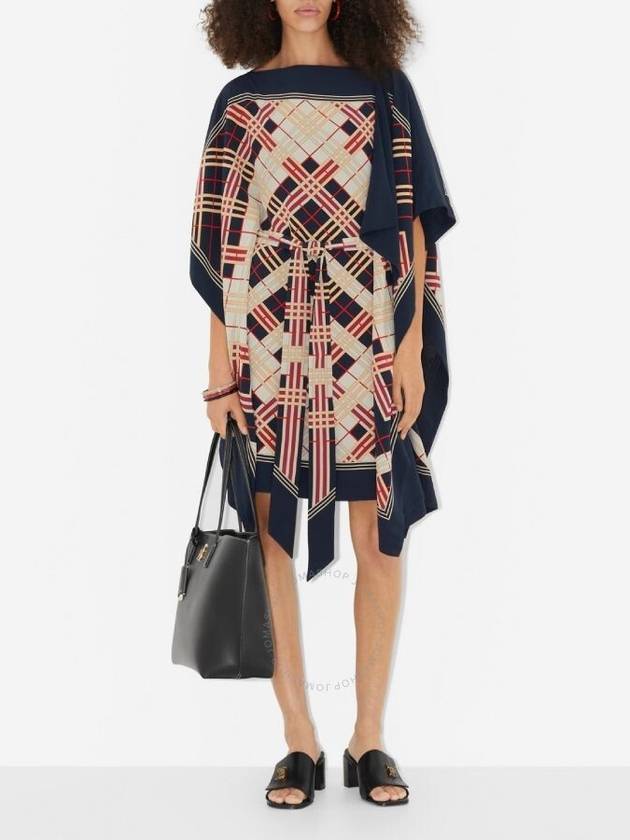 Burberry Abstract Check Print Silk Belted Cape - BURBERRY - BALAAN 2