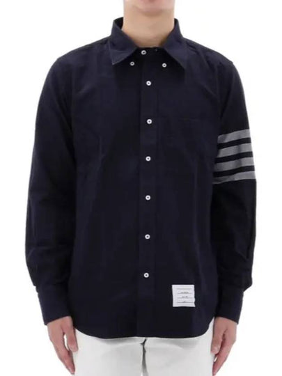 Men's Diagonal Solid Flannel Long Sleeve Shirt Navy - THOM BROWNE - BALAAN 2