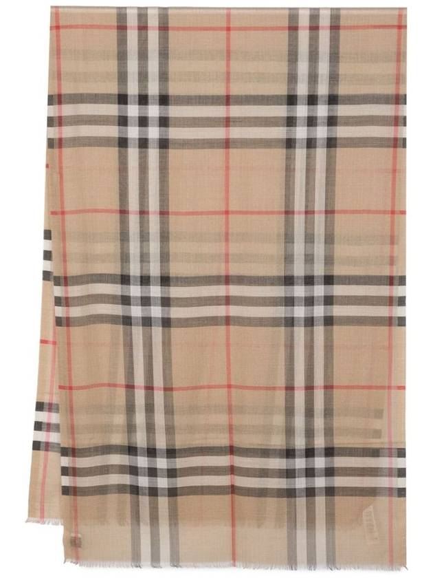 Check Wool Silk Scarf Beige - BURBERRY - BALAAN 8