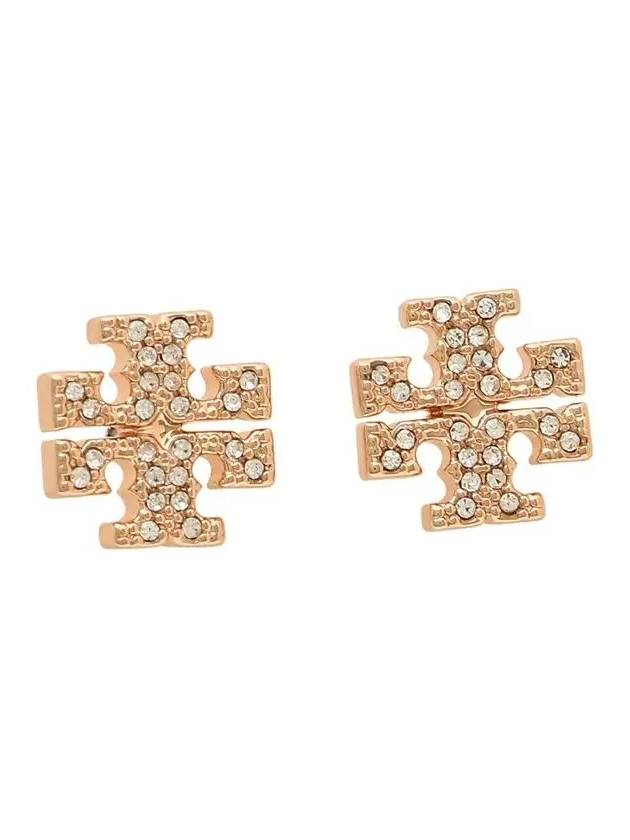 Crystal Logo Stud Earrings Rose Gold - TORY BURCH - BALAAN 3