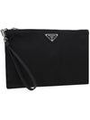 Re-Nylon and Saffiano Leather Clutch Bag Black - PRADA - BALAAN 4