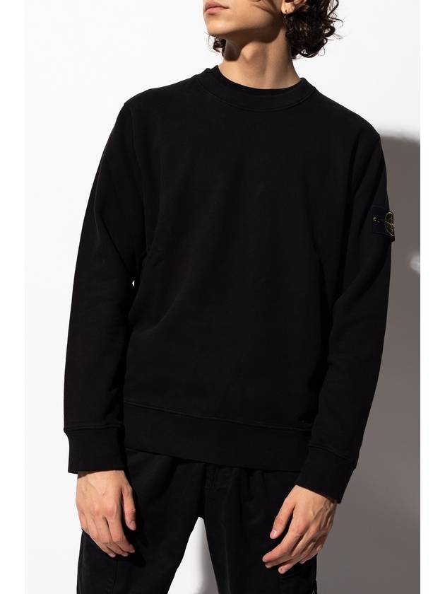 Garment Dyed V Neck Badge Sweatshirt Black - STONE ISLAND - BALAAN 4