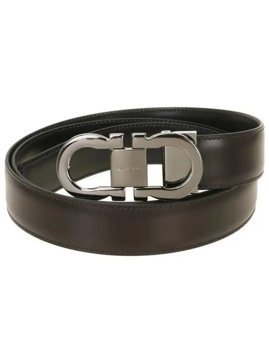 Gancini Reversible Leather Belt Black Dark Brown - SALVATORE FERRAGAMO - BALAAN 2