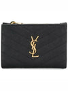 Grain Leather Quilted Stitch Card Wallet Black - SAINT LAURENT - BALAAN 2