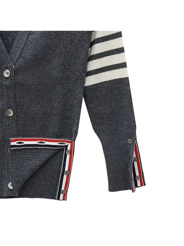 4-Bar V-Neck Cashmere Cardigan Grey - THOM BROWNE - BALAAN 5