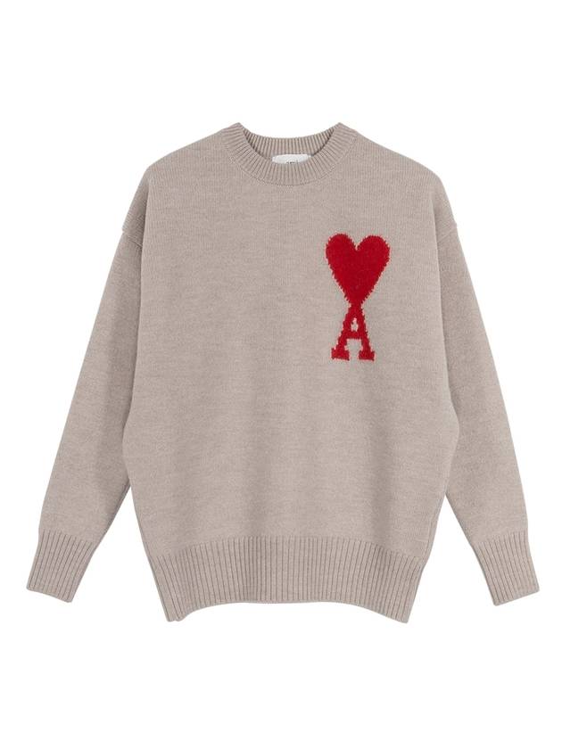 Men's Big Heart Logo Wool Knit Champagne - AMI - BALAAN 1