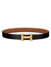 H Gold Buckle Reversible 32mm Leather Belt Noir Blue - HERMES - BALAAN 2