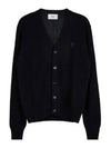 Small Heart Logo V-Neck Cardigan Black - AMI - BALAAN 2