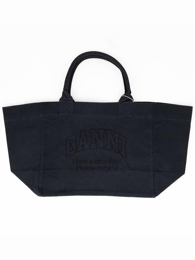 Embroidered Logo Oversized Canvas Tote Bag Black - GANNI - BALAAN 2