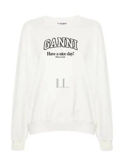 Logo Print Cotton Sweatshirt Beige - GANNI - BALAAN 2