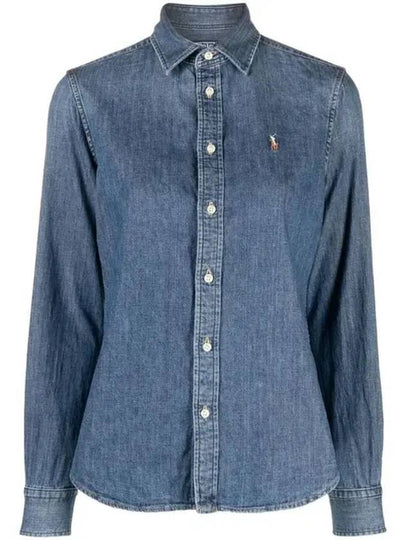 Embroidered Logo Denim Shirt Blue - POLO RALPH LAUREN - BALAAN 2