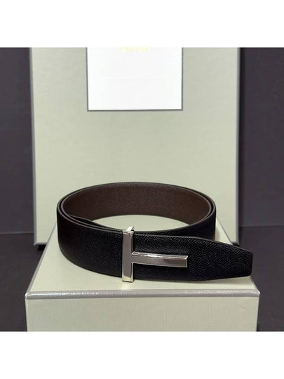 Men's T Logo Reversible Leather Belt Brown - TOM FORD - BALAAN 2