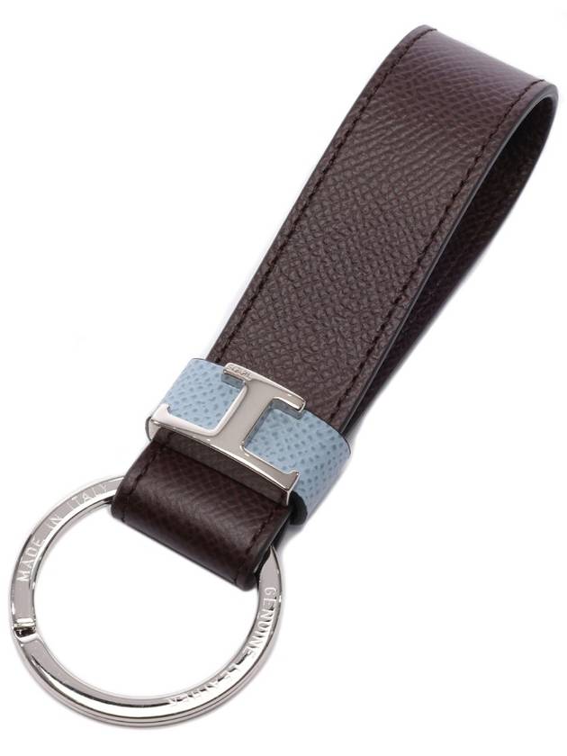 T Logo Leather Keyholder Blue Brown - TOD'S - BALAAN 4