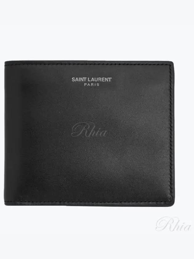 Smooth Leather Classic Logo Half Wallet Black - SAINT LAURENT - BALAAN 2