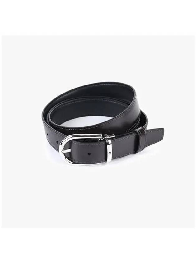 Horseshoe Buckle Reversible Leather Belt Black Brown - MONTBLANC - BALAAN 4