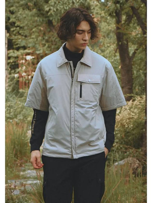 Men s outer pocket collar neck lightweight padded short sleeve swing jacket light gray - CHALLENGER - BALAAN 1