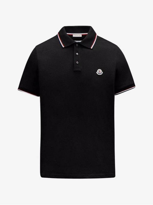 Stripe Trimming Logo Short Sleeve Polo Shirt Black - MONCLER - BALAAN 2