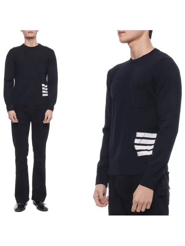 Diagonal Striped Merino Wool Pocket Pullover Knit Top Navy - THOM BROWNE - BALAAN 2