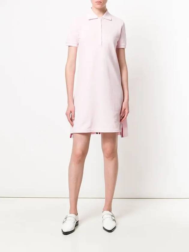 Classic Cotton Pique Center Back Stripe A-Line Short Sleeve Polo Shirt Short Dress Pink - THOM BROWNE - BALAAN 6