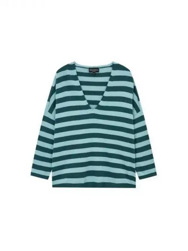 Women s Striped V Neck Sweater Green 270609 - EMPORIO ARMANI - BALAAN 1