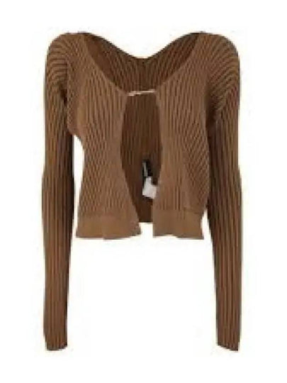 La Maille Pralu Longue Micro Charm Logo Cardigan Brown - JACQUEMUS - BALAAN 2