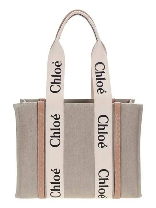 Woody Canvas Medium Tote Bag White Beige - CHLOE - BALAAN 2