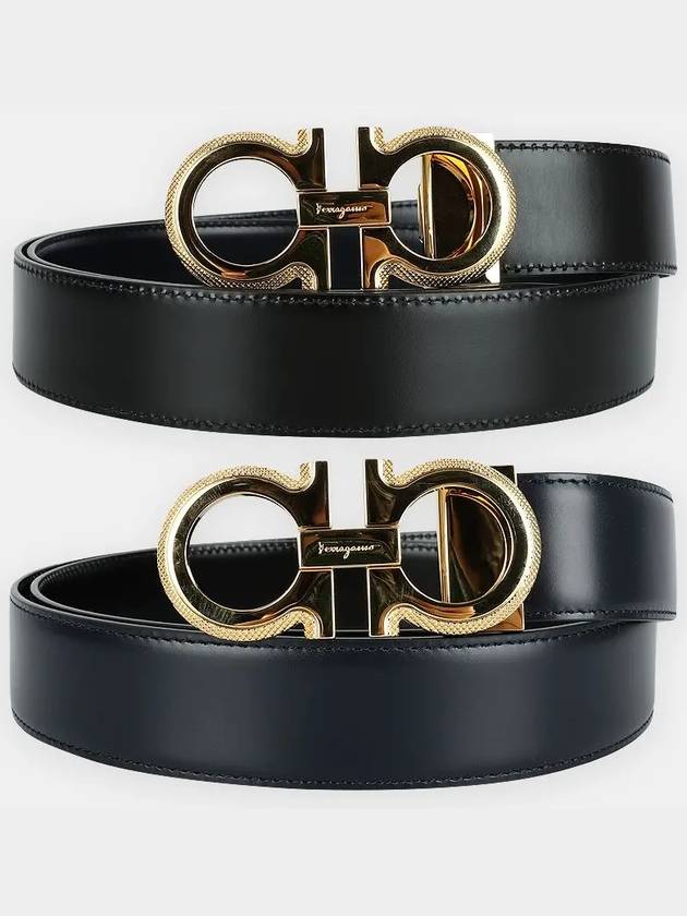 Gancini Leather Reversible Belt Black Blue - SALVATORE FERRAGAMO - BALAAN.