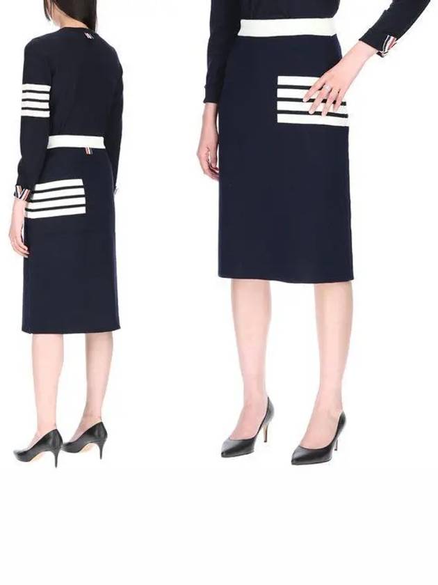 Double Face Merino 4 Bar A Line Skirt Navy - THOM BROWNE - BALAAN 2