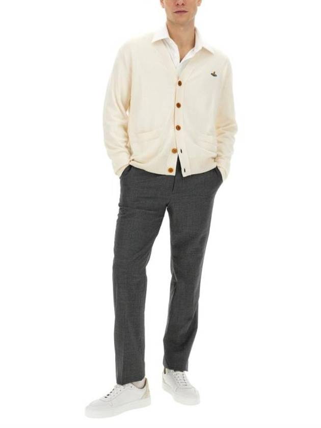 ORB Logo V-Neck Cardigan Cream - VIVIENNE WESTWOOD - BALAAN 3