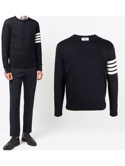 4 Bar Armband Classic Merino Wool Knit Top Navy - THOM BROWNE - BALAAN 2