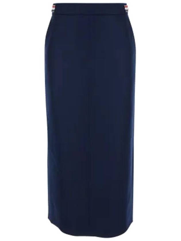 Side tab solid wool twill midi H line skirt blue - THOM BROWNE - BALAAN 2