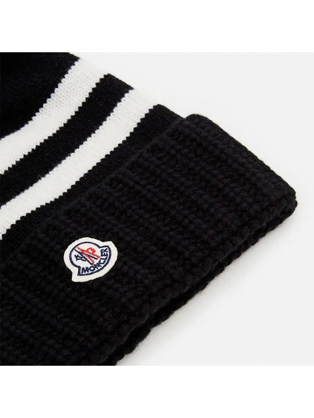 Logo Patch Cashmere Blend Beanie White Black - MONCLER - BALAAN 3