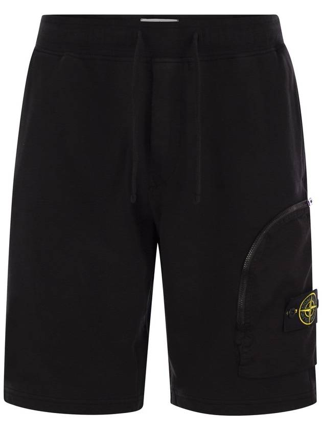 Cargo bermuda shorts with pockets and ribbing - STONE ISLAND - BALAAN 1