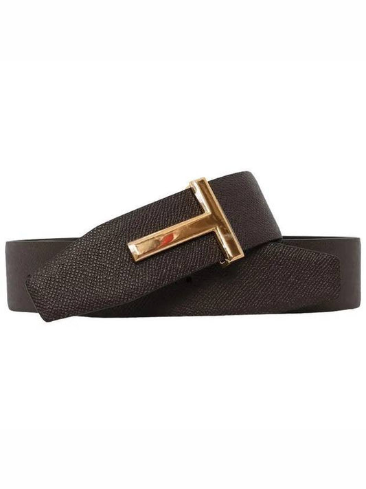 T Buckle Reversible Leather Belt Chocolate Black - TOM FORD - BALAAN 1