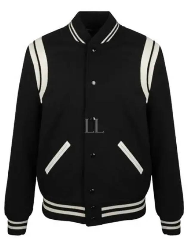 Teddy Bomber Jacket in Wool Black White - SAINT LAURENT - BALAAN 2